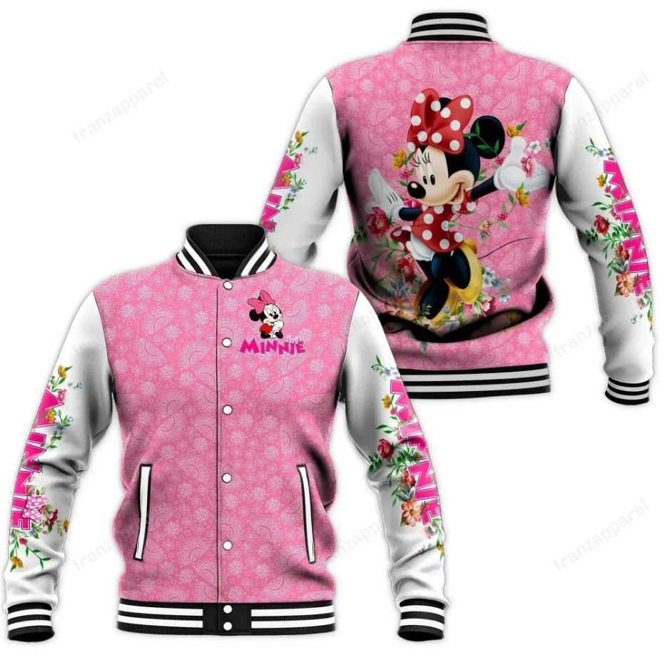 Minnie Mouse Flowers Gift For Mouse Ears Fans Christmas Baseball Jacket - livanniestore Store
