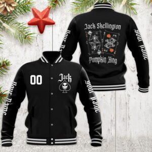 Personalized Jack Skellington Pumpkin King Halloween Baseball Jacket - livanniestore Store