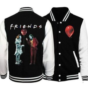 Pennywise With Joker Friends Horror Movie Fans Baseball Jacket - livanniestore Store