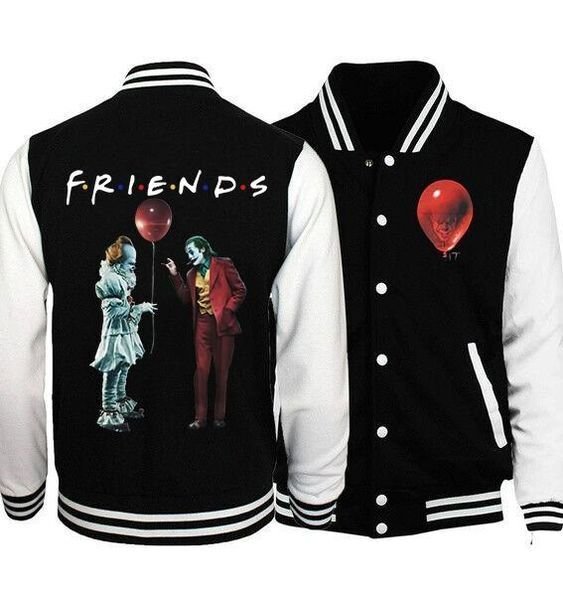 Pennywise With Joker Friends Horror Movie Fans Baseball Jacket - livanniestore Store
