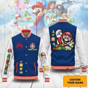 Personalized Super Mario Baseball Jacket, Custom Super Mario Unisex Jacket - livanniestore Store