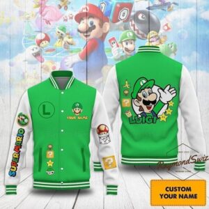 Personalized Luigi Baseball Jacket, Custom Super Mario Unisex Jacket, Luigi Gift - livanniestore Store