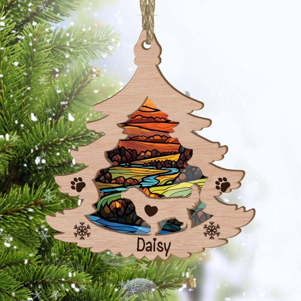 Custom Golden Retriever Pine Tree Christmas Suncatcher Ornament - Custom Christmas Ornaments Gift For Dog Lover - livanniespoon
