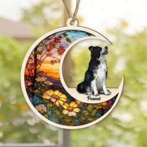 Personalized Border Collie Sit On The Moon Suncatcher Ornament - Christmas Ornaments Personalized Gift For Dog Lover - livanniespoon
