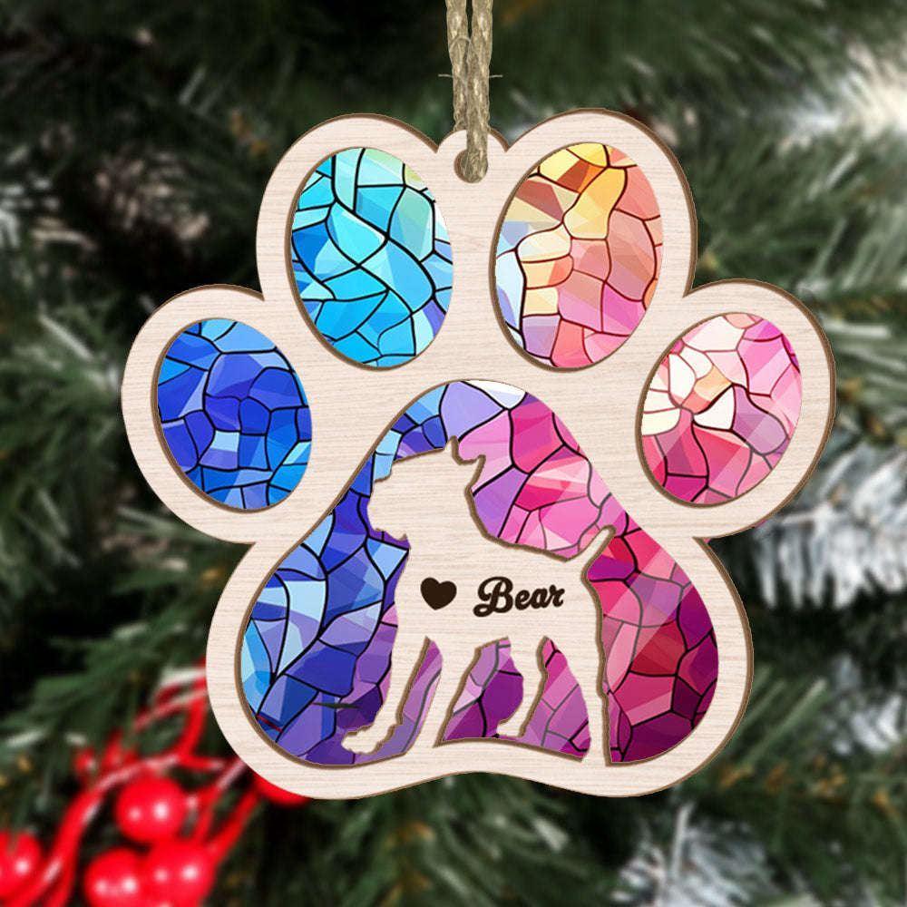 Personalized Cane Corso Paw Rianbow Christmas Suncatcher Ornament - Custom Christmas Ornaments Gift For Dog Lover - livanniespoon