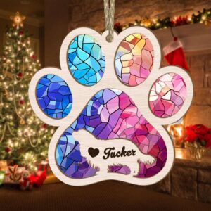 Personalized Cavalier King Charles Paw Rianbow Christmas Suncatcher Ornament - Custom Christmas Ornaments Gift For Dog Lover - livanniespoon