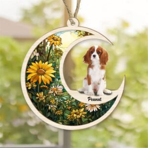 Personalized Cavalier King Charles Spaniel Sit On The Moon Custom Suncatcher Ornament - Christmas Ornaments Personalized Gift For Dog Lover - livanniespoon