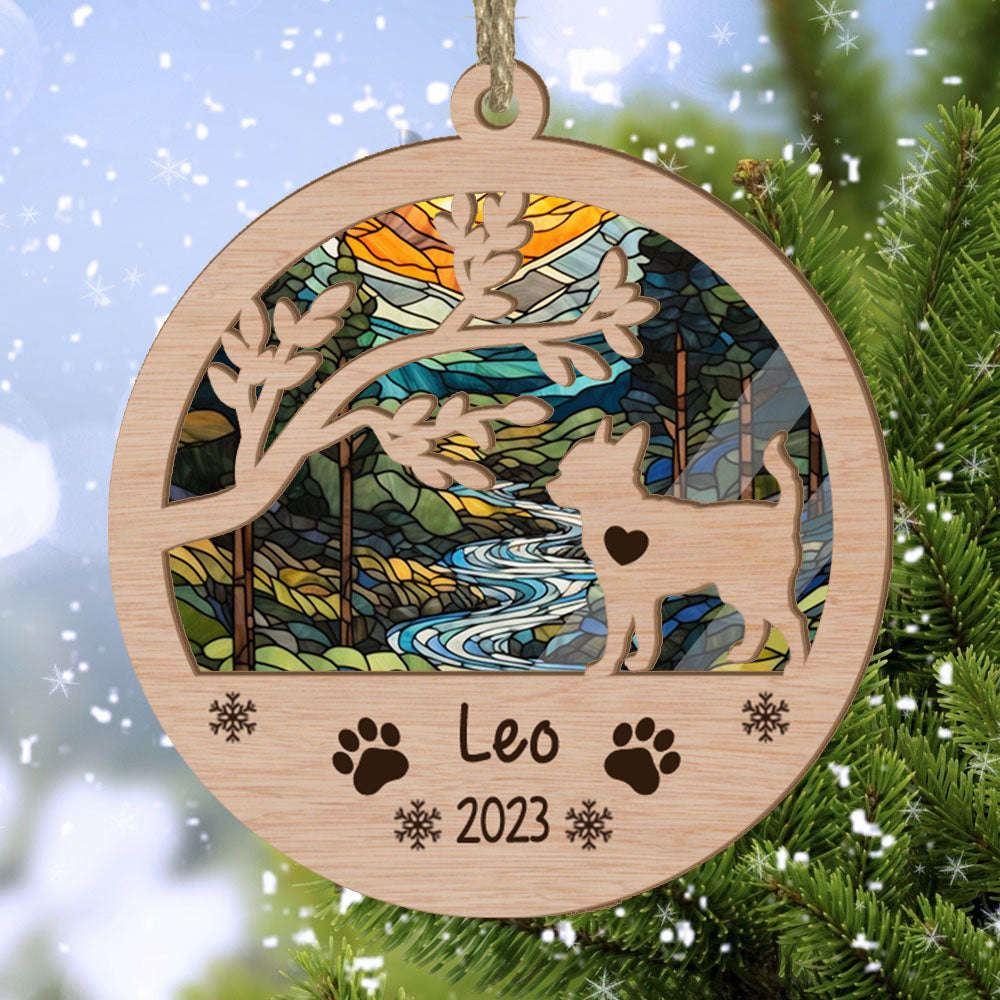Personalized Chihuahua(Short Hair) Circle Branch Tree Christmas Suncatcher Ornament - Christmas Ornaments Personalized Gift For Dog Lover - livanniespoon