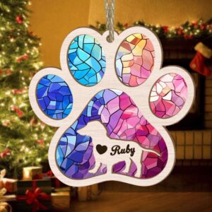 Personalized Dachshund Paw Rianbow Christmas Suncatcher Ornament - Custom Christmas Ornaments Gift For Dog Lover - livanniespoon