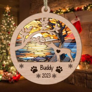 Personalized Great Dane Circle Branch Tree Christmas Suncatcher Ornament - Christmas Ornaments Personalized Gift For Dog Lover - livanniespoon