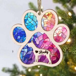 Personalized Great Dane Paw Rianbow Christmas Suncatcher Ornament - Custom Christmas Ornaments Gift For Dog Lover - livanniespoon