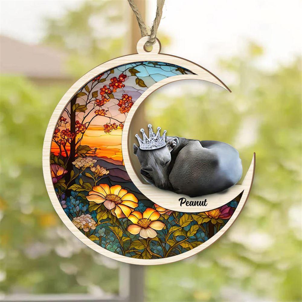 Personalized Greyhound Sit On The Moon Suncatcher Ornament - Christmas Ornaments Personalized Gift For Dog Lover - livanniespoon