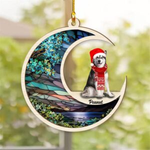 Personalized Husky Sit On The Moon Suncatcher Ornament - Christmas Ornaments Personalized Gift For Dog Lover - livanniespoon