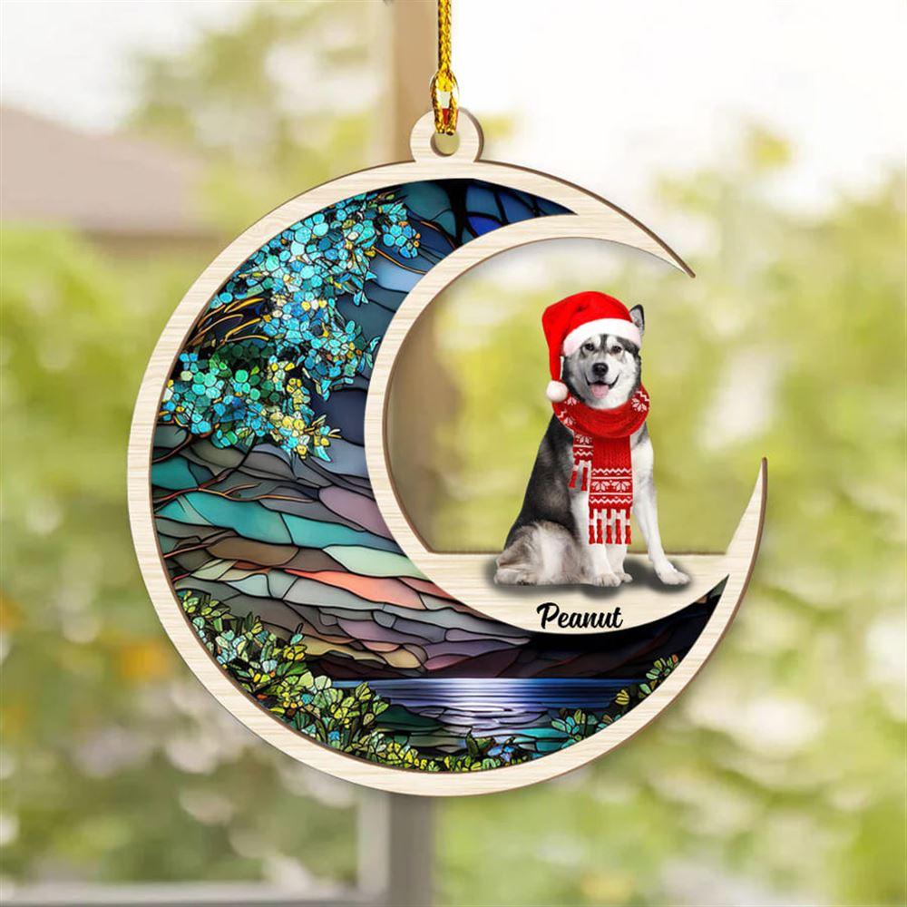 Personalized Husky Sit On The Moon Suncatcher Ornament - Christmas Ornaments Personalized Gift For Dog Lover - livanniespoon