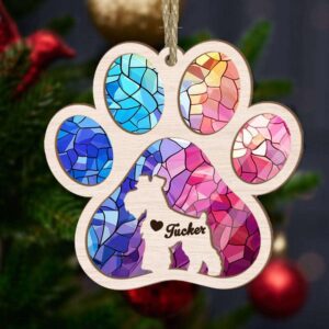 Personalized Miniature Schnauzer Paw Rianbow Christmas Suncatcher Ornament - Custom Christmas Ornaments Gift For Dog Lover - livanniespoon