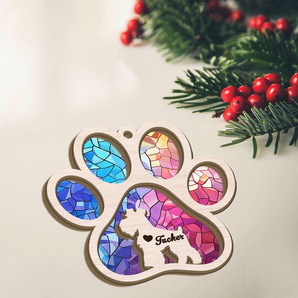 Personalized Miniature Schnauzer Paw Rianbow Christmas Suncatcher Ornament - Custom Christmas Ornaments Gift For Dog Lover - livanniespoon - Image 2
