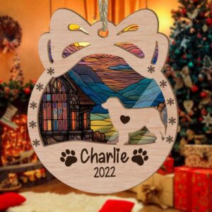 Personalized Orna Bow Australian Shepherd Christmas Suncatcher Ornament - Christmas Ornaments Personalized Gift For Dog Lover - livanniespoon