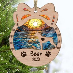 Personalized Orna Bow Boxer Cropped Ears Christmas Suncatcher Ornament - Christmas Ornaments Personalized Gift For Dog Lover - livanniespoon