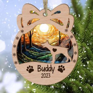 Personalized Orna Bow Doberman Pinscher Christmas Suncatcher Ornament - Christmas Ornaments Personalized Gift For Dog Lover - livanniespoon