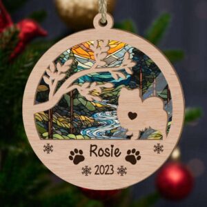 Personalized Pomeranian Circle Branch Tree Christmas Suncatcher Ornament - Christmas Ornaments Personalized Gift For Dog Lover - livanniespoon