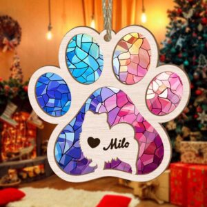 Personalized Pomeranians Paw Rianbow Christmas Suncatcher Ornament - Custom Christmas Ornaments Gift For Dog Lover - livanniespoon