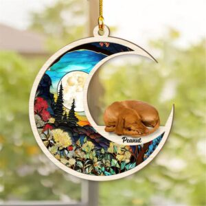 Personalized Vizsla Sit On The Moon Suncatcher Ornament - Christmas Ornaments Personalized Gift For Dog Lover - livanniespoon