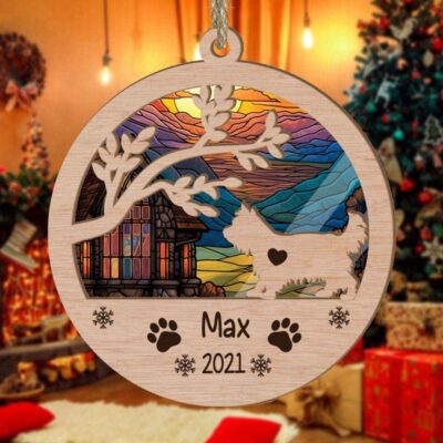 Personalized Yorkshire Terrier Circle Branch Tree Christmas Suncatcher Ornament - Christmas Ornaments Personalized Gift For Dog Lover - livanniespoon